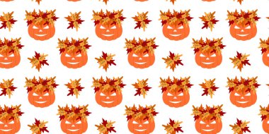 Çizgi film cadılar bayramı balkabakları çelenk ve sonbahar desensiz buketler bırakır Cadılar Bayramı arkaplanı. İzole Vektör illüstrasyonu Cadılar Bayramı Temaları Bayram Temaları Fond Posteri, afiş, broşür, fiyat etiketi