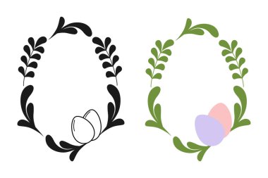 Siluet ve Renkli Twiggs ve Paskalya Yumurta Çerçevesi Paskalya Kutlama Şablonu Ayarlandı. Ayrı Vektör Resimleri Paskalya Kutlama Kartları Partisi daveti, broşür veya afiş, etiketler, fiyat