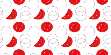 Soğan halkaları ve Domates Dilimleri Kusursuz Şekilde Vejetaryen Yemeği veya Sağlıklı Yeme Teması. İzole Vektör illüstrasyon Gıda Posteri Arkaplan Menü Kartları veya Sancak, broşür, fiyat, medya paylaşımı