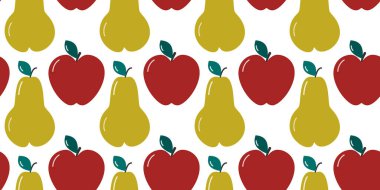 Elle Çizilmiş Renkli Armut ve Elma Yaprak Yaprakları Simgesi Simgesi Resimli Minimalist Tasarım Ögesi İzole edilmiş Vektör İllüstrasyon Gıda Posteri Sosyal medya postası veya tanıtım afişi, broşür, etiket, etiket