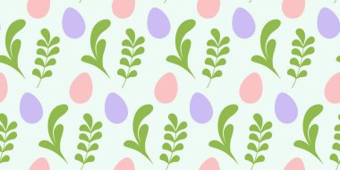 Pembe ve Lavantalı Paskalya Yumurtaları ve Yeşil Dalsız Bayrak Bayrak Biçimi Paskalya Arkaplanı. Ayrı Vektör İllüstrasyonu Paskalya tasarımı arka plan, tebrik kartları, afişler ve şenlikli dekorlar