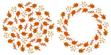 Renkli sonbahar yaprakları ve Dut Dalları Dairesel Döşeme ve Çerçeve Sınır Kopyalama Şablonu. Münferit Vektör illüstrasyonu Şükran Günü veya Sonbahar Tatilleri Tematik Kartlar, Fiyat, Etiket