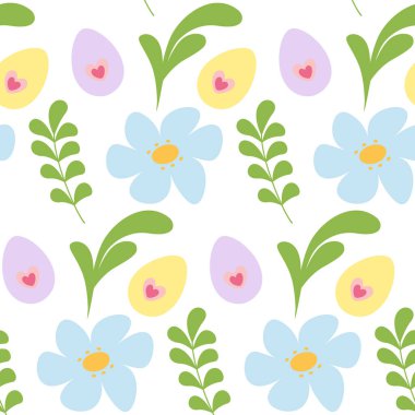 Paskalya Yumurtası Çiçekleri ve Bahar Dalları Paskalya Tatili Tematik Geçmişi. İzole Vektör illüstrasyonu Paskalya veya Bahar Tematik Arkaplan Afişi, broşür, fiyat, etiket