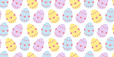 Kalp şeklinde boncuklu Paskalya Yumurtaları Kusursuz Desensiz Bayrak Biçimi Paskalya Tematik Arka plan Fikri. Ayrı Vektör illüstrasyonu Paskalya Tematik Kartlar Partisi Davet ya da afişler, broşürler, etiketler