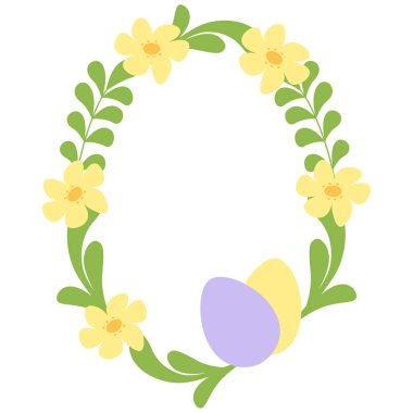 Renkli Paskalya Yumurtası Lavantalı ve Kalpli Sarı Renkli Çember Çerçeveli Uzay Şablonunu Kopyala. Ayrı Vektör İllüstrasyonu Paskalya Festivali Temalı Kartlar, poster, afiş, broşürler, etiketler, fiyat etiketleri