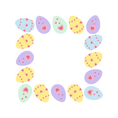 Paskalya Yumurtası Kalpler Süslemeli Paskalya Tatil Meydanı Çerçeve Sınırı Uzay Şablonunu Kopyala. Ayrı Vektör Resimleri Paskalya Temalı Kartlar, afişler, afişler, broşürler, etiketler, fiyatlar