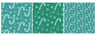 Çizgili Şeker Çubuğu Kar Tanesi ve Noel ağacı topları Tebeşir El Dikensiz Dekor Arkaplanı. İzole Vektör illüstrasyonu Noel Tatil Broşürleri, posterler, ambalajlar, etiketler