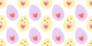 Renkli Paskalya Yumurtası Kalpler Dekorasyonlu Kusursuz Paskalya Bayramında Bayram Arkaplan Afişi Biçimi. Ayrı Vektör illüstrasyonu Paskalya Tematik Kartlar Arkaplan Afişi, Broşür, Etiket, Etiket