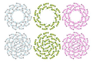 Hearts Shape Twigs Circle Frames ve Backdrops Winter Springs veya St Patrick ve St Valentine Bundle. İzole Vektör illüstrasyonu Mevsimsel Tatil Temalı Kart Kopyalama Şablonu Sancak, broşür, etiket