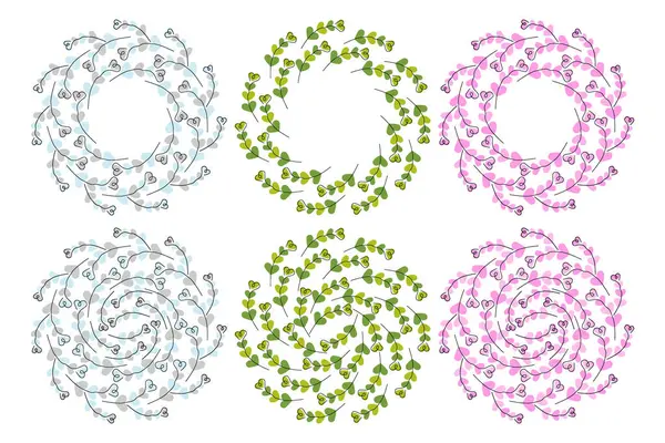 Hearts Shape Twigs Circle Frames ve Backdrops Winter Springs veya St Patrick ve St Valentine Bundle. İzole Vektör illüstrasyonu Mevsimsel Tatil Temalı Kart Kopyalama Şablonu Sancak, broşür, etiket