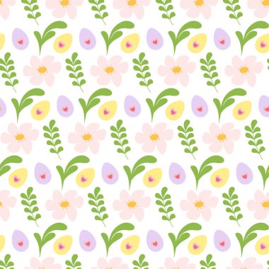 Kalpli renkli Paskalya Yumurtaları ve Dal desenli Çiçekler Dekoratif Düşkün. İzole Vektör illüstrasyonu Paskalya Tatili Tematik Kartlar Arkaplan Afişi, Broşür, Etiket