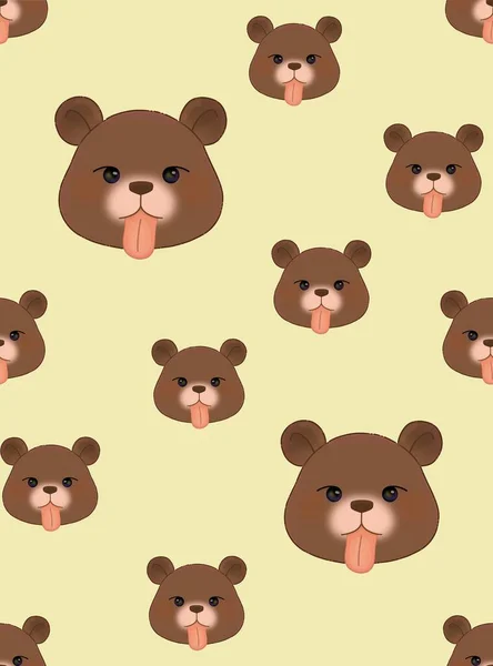 Cute seamless pattern with teddy bear face. Animal background. Cartoon kawaii style. Bears sticking their tongues out, playful.