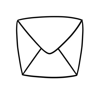 Zarfın ana hatları çizgi film tarzında. Küçük kare şeklinde. Kapalı ambalajın resmi. Basit ve minimalist 