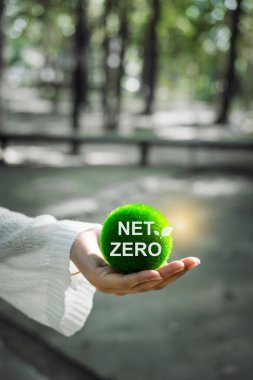 Çevre, sosyal ve yönetim (ESG) değerlerini yansıtan, daha yeşil bir gelecek için net sıfır kavramını teşvik eden, yeşil bir top tutan, sürdürülebilir bir yaşam.