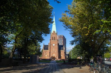 Kopenhag, Danimarka - 4 Ekim 2016: St. Johns Kilisesi, Norrebro Bölgesi Sankt Johannes Kirken