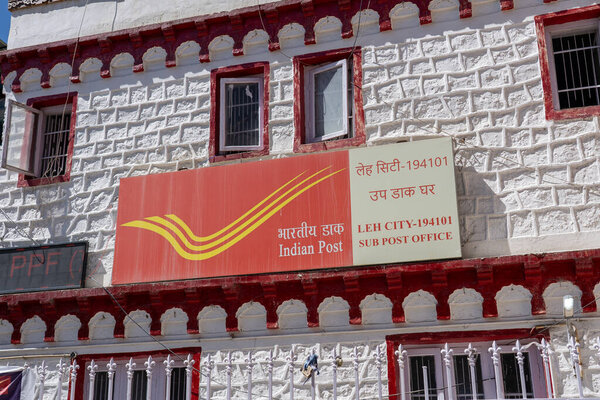 Leh, India - September 17, 2025: Exterior view of the post office at the main market