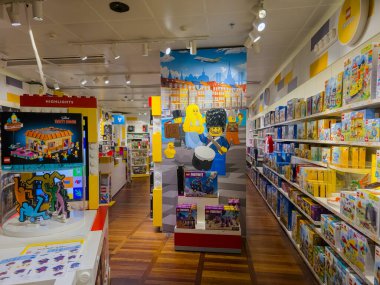 Copenhagen, Denmark - September 14, 2025: LEGO store inside the international airport.
