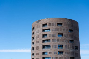 Copenhagen, Denmark - August 6, 2024: Exterior of Traffic Tower East. It houses control centers that monitor trains, and traffic on freeways, highways and bridges for the Danish Road Directorate.