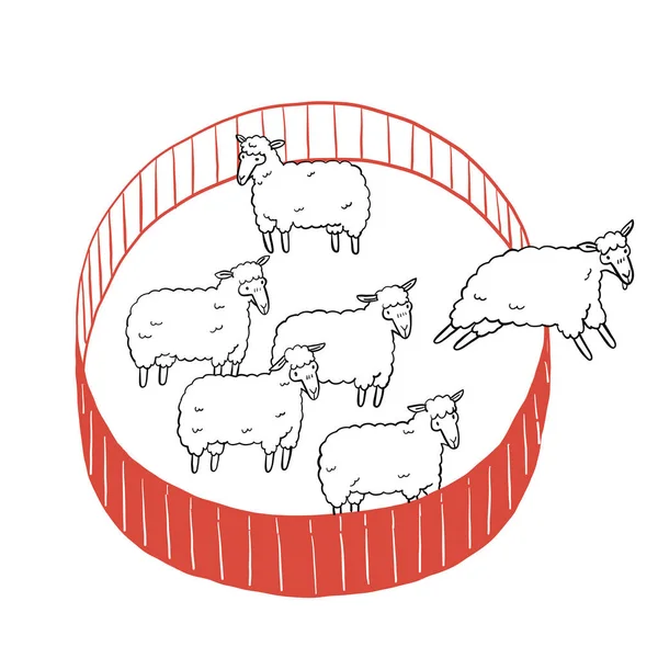 Ovce Vyskakující Stání Ručně Kreslené Vektorové Ilustrace — Stockový vektor