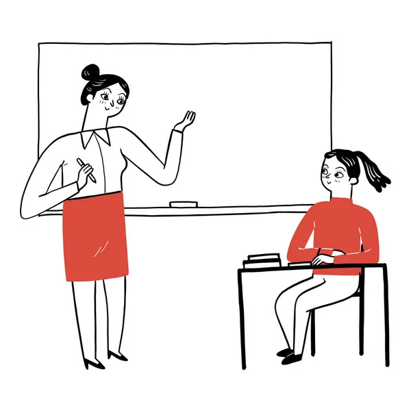 Die Beste Trainerin Unterrichtet Ihre Schülerin Einer Speziellen Klasse Handzeichnung — Stockvektor