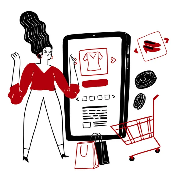 Online Shopping Koncept Med Köp Och Leverans Ikoner Royaltyfria illustrationer