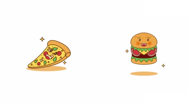 Junk Food Animation Pizza Burger Cartoon Animation High Quality Footage — Stock Video