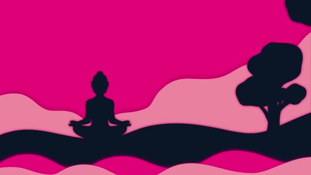 Yoga Meditação Silhueta Meditação Mulher Com Pôr Sol Natureza Animação — Vídeo de Stock