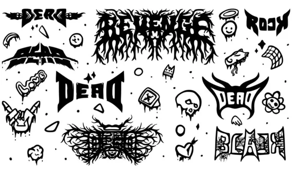 Kaya ve metal bant logo tasarım seti karalama ve kabile vektör illüstrasyonu ile