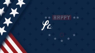 ABD İşçi Bayramı 'nın animasyonu, ABD bayrağı arkaplanı ve bayrak için havai fişek sıçrayan harfler