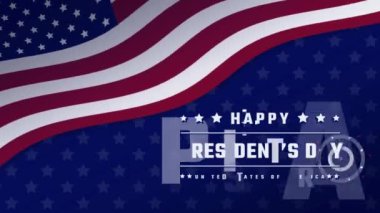 ABD mutlu başkanlar günü animasyonu, ABD bayrağı arkaplan ve havai fişek sıçramalı harfler. Yüksek kaliteli FullHD görüntüler