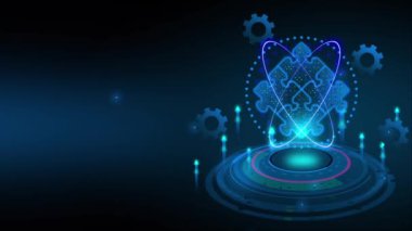 Teknolojik arka plan animasyonu üzerine soyut mavi bulmaca. Takım çalışması için iyi. Yüksek kalite 4k görüntü