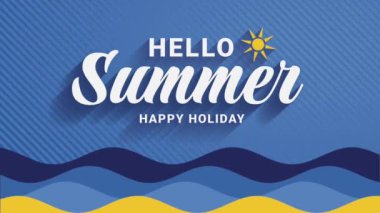 Merhaba, mavi dalgalı arka plan animasyonu üzerine yazı. Yüksek kalite 4k görüntü