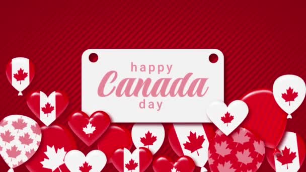 Happy Canada Day Text Animation Med Röd Och Vit Baloon — Stockvideo