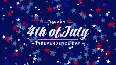 4 Temmuz Bağımsızlık Günü 'nüz kutlu olsun. Kayan yıldızlarla metin animasyonu. Yüksek kalite 4k görüntü