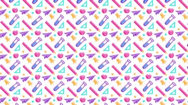 Retro Pattern Pencil Apple Paper Airplane Background Animation High Quality — Vídeo de stock