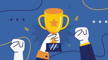 İş başarısı, hedef, kazanan, kupa kazanan, arka plan animasyonunu kutlayan. Yüksek kalite 4k görüntü