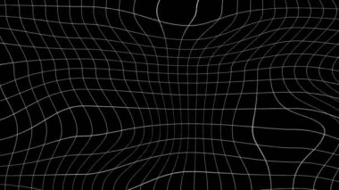 White lines form a warped grid on black background animation. High quality 4k footage