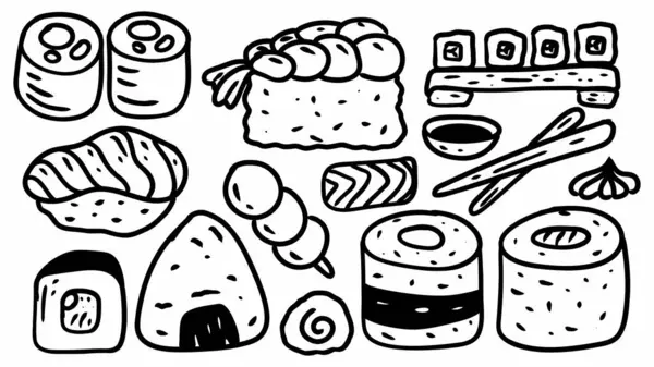 El çizimi Japon yemekleri besin vektörü çizimleri