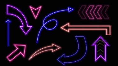 Neon ışığı okunun yönü siyah karartmaya ayarlandı. Video animasyonu döngüsü. Yüksek kalite 4k görüntü