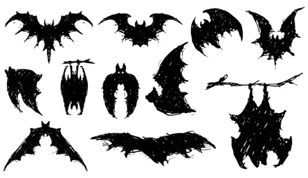 Yarasa koleksiyonunun vektör siluetleri çizim kümesi