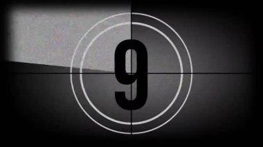 Klasik, 10 'dan 0' a kadar gerisayımlı eski bir film lideri. Yüksek kalite 4k görüntü