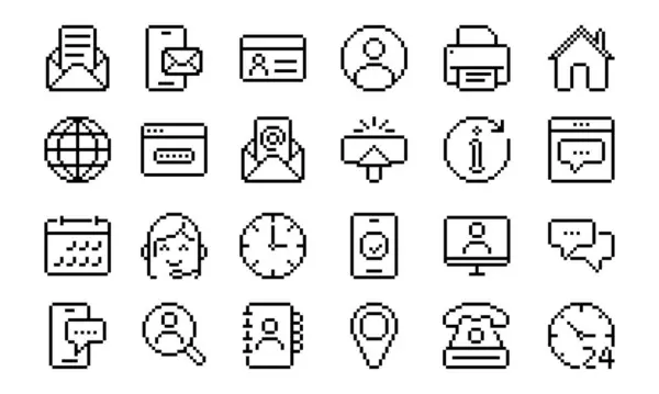 Vektör kümesi piksel simgeleri ile bağlantı kurun. Müşteri hizmetleri, destek, e-posta, telefon ve daha fazlası
