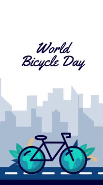Dünya bisiklet günü animasyonu. Bisiklet şehirde. Yüksek kalite 4k görüntü