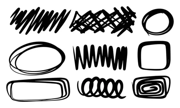 Karalama dokuz el çerçeve ile siyah şekiller çizildi.