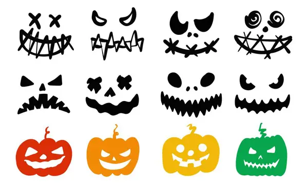 Cadılar Bayramı 'nın korkunç balkabakları. Ürkütücü tüyler ürpertici kabak vektör çizimi