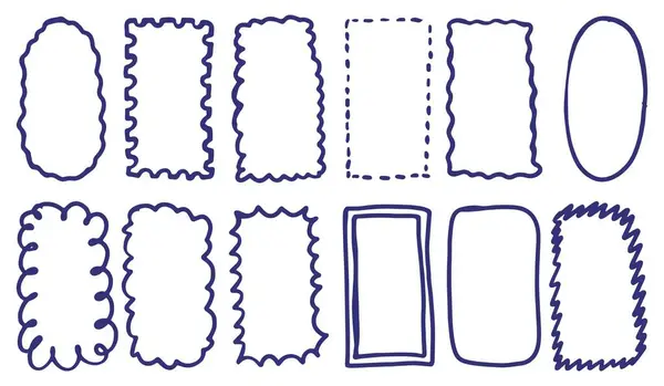 Mavi çerçevelerin el çizimi Collestion. Vektör illüstrasyonu