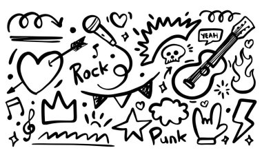 Müzikli Doodle müziği Gitar ve punk kelimesi.