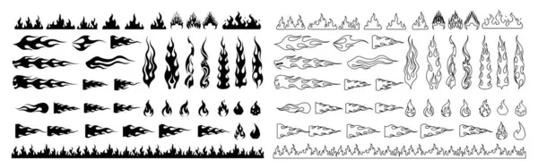 Siyah siluet alev tasarımları koleksiyonu. Vektör illüstrasyonu