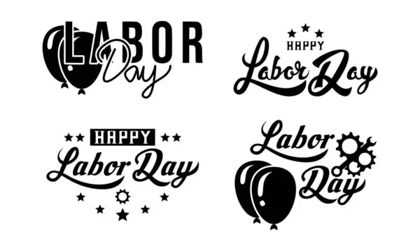 İşçi Bayramı için dört siyah harf seti. Vektör illüstrasyonu