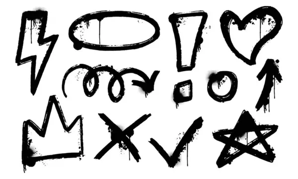 Siyah grafiti sprey ikonu seti. Vektör illüstrasyonu